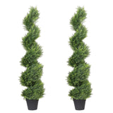 THE BLOOM TIMES 4ft Artificial Topiary Trees Set of 2 Pack - 48 inch Faux Cedar Cypress Spiral Topiary Trees Outdoor - Fake Plants for Garden Front Porch Indoor Outside Planter Decor 4 Foot