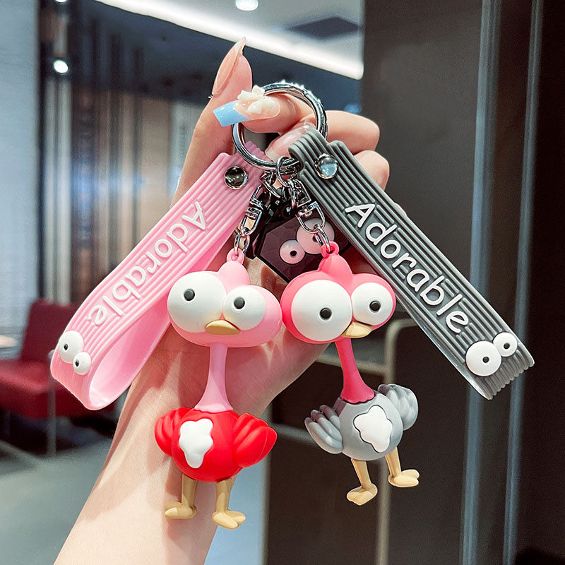 Funny Big Eye Ostrich Couple Keychain Accessories