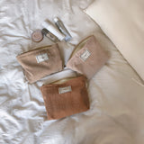 Creamy Beige Brown Camel Makeup Bag