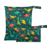 Qilmy 2pcs Dinosaur Wet Dry Bag Waterproof Reusable Baby Cloth Diaper Wet Dry Organizer for Travel Beach Stroller Diapers Wet Swimsuits Toiletries