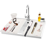 Bathroom Foldable Sink Cover for Counter Space - 2 Roll up Silicone Beauty Mat Heat Resistant for hot Tools Sink Topper Bathroom Countertop Organization Travel Bag (White Large 2 Pcs)