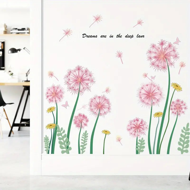 Pink Dandelion Wall Stickers for Home Decoration (2 Sheets)