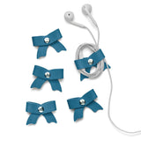 SenseAGE 5 Pack Cord Organizer Bow Cord Keeper Cable Organizer USB Holder Leather Cable Management Cable Straps Earphone Winder Storage Straps for Electronics Earbuds Small Random Blue