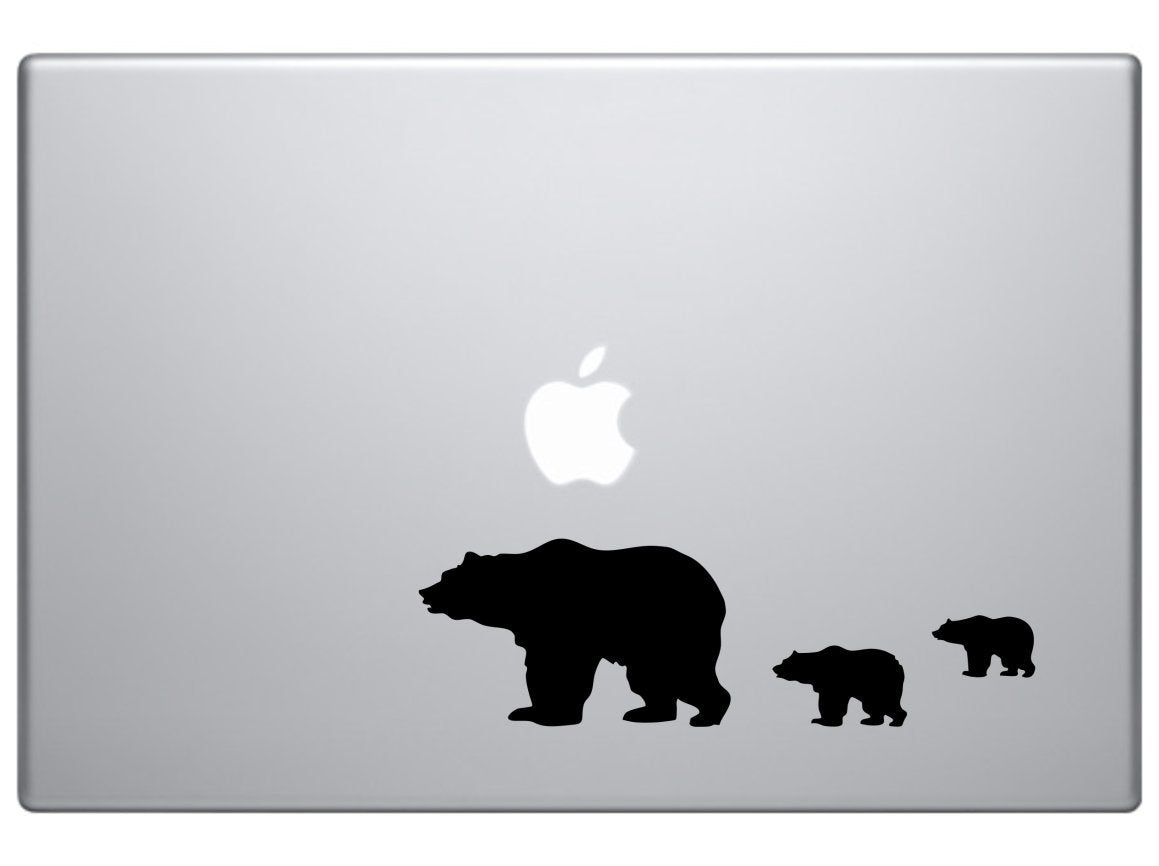 Bear Family Animal Decal Vinyl Decorative Sticker for Wall Car Laptop Bike Helmet Appliance Instrument Motorcycle (Black 6")