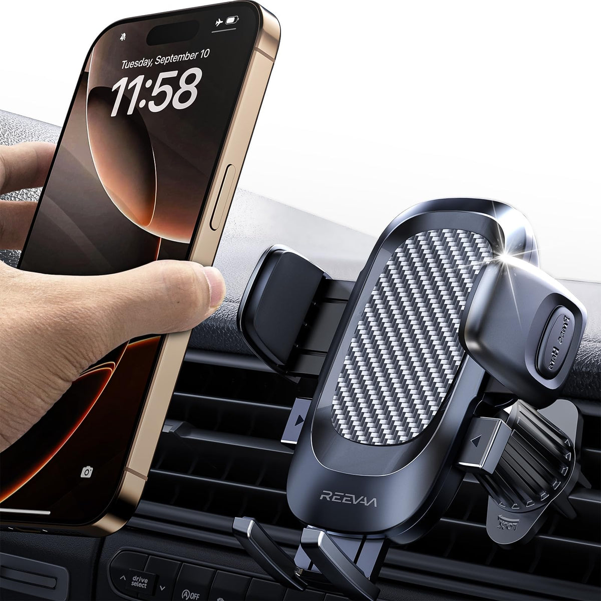 REEVAA Phone Holder for Car [Upgraded Metal Hook Ultra Stable] Universal Cell Phone Air Vent Holder Mount Deep Clamps Clamps Compatible with iPhone 16 15 14 13 12 Pro Max Samsung Ultra S24 S23