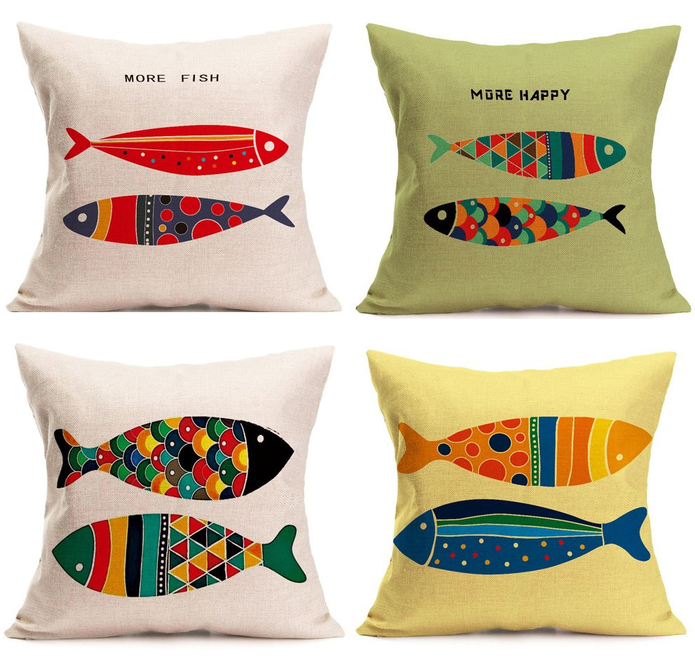 Nordic Fish Cartoon Hand-painted Car Pillow Cover