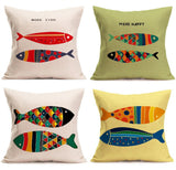 Nordic Fish Cartoon Hand-painted Car Pillow Cover