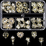 COOSLIM 30pcs White Heart Nail Charms White Gold Luxury Alloy Charms for Nails 3D White Nail Art Rhinestones Gems Golden Nail Crystal Diamonds Jewelry Nail Art Supplies for Nails Face Eyes