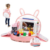 Lulyboo Toddler Car Seat Tray and Backpack - Tray Table Cover - Airplane Travel Tray with Firm Writing Surface - Kids Travel Tray Built-in Cup Holder and 8 Storage Pockets with Kids Lap Desk Bunny