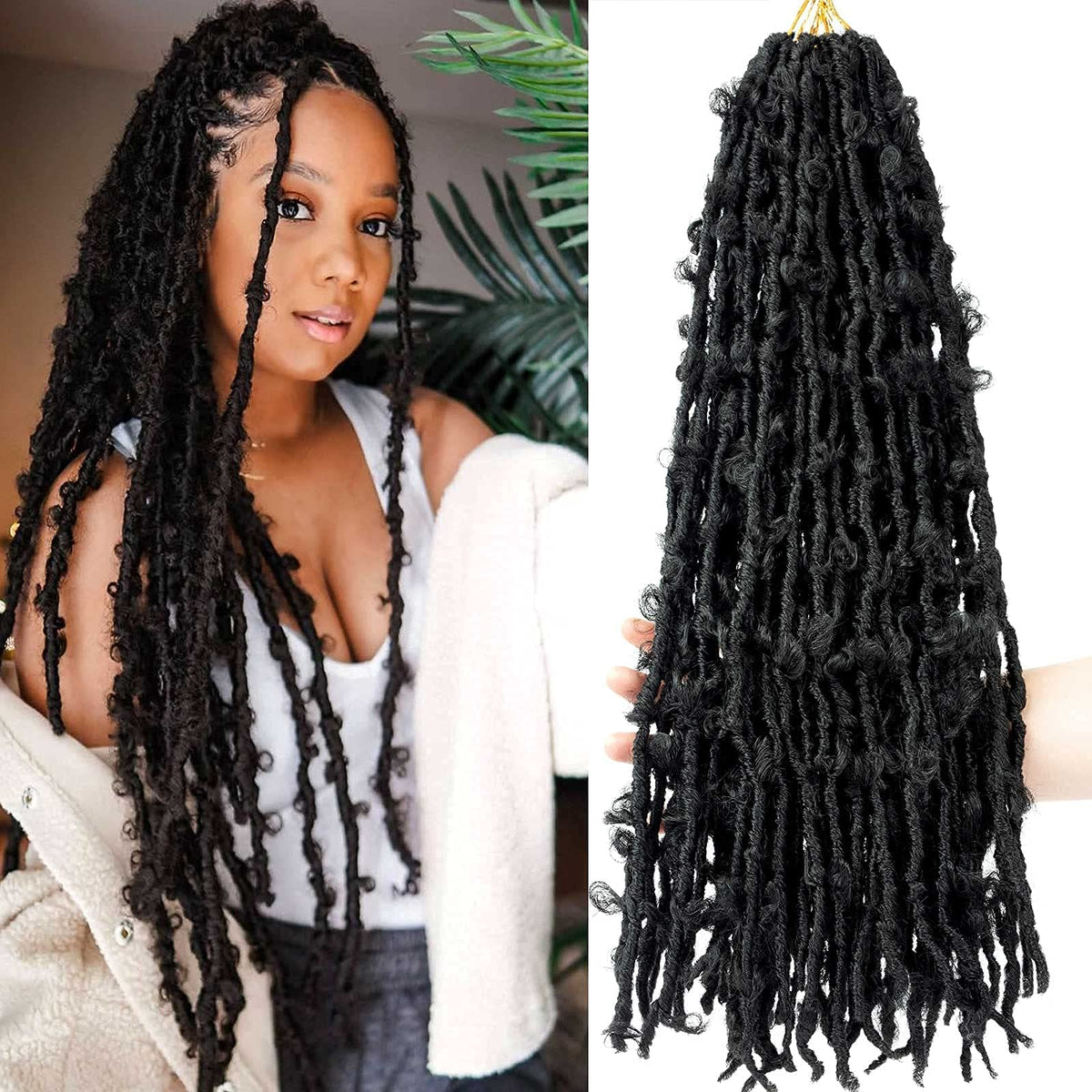 Ahrencan Butterfly Locs Crochet Hair 24 Inch 6 Packs Soft Black Butterfly Locs Pre looped Distressed Faux Locs Crochet Hair For WomenPrelooped Pretwisted Crochet Braids Hair(24in6packs1B#)