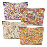4 Packs Retro Flowers Makeup Bag Floral Pumpkin Rabbit Cosmetic Bag Friend Friendship Gifts for Women Girls Sister Mom Botanical Travel Organizer Zipper Pouch Christmas Thanksgiving Birthday Gifts
