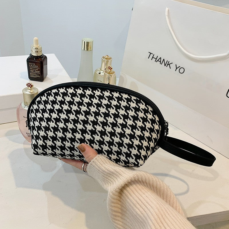 Houndstooth Cosmetic Bag - Classic Zipper Mini Makeup Bag