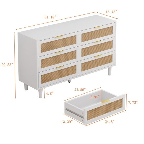 Drawers Rattan Storage Cabinet Rattan Drawer,for Bedroom,Living Room,White