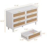 Drawers Rattan Storage Cabinet Rattan Drawer,for Bedroom,Living Room,White