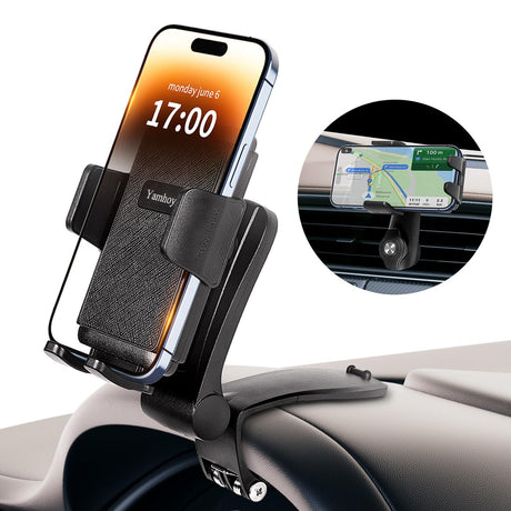 Yamhoy Car Phone Holder Mount Dashboard and Air Vent Cell Phone Car Mount 360 Degree Rotation Multifunctional Design Hands Free Fit for All Smartphones