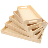 LotFancy Wooden Nested Serving Trays Set of 5 Unfinished Natural Wood Trays with Handles for Craft and Decor Food Organizer for Breakfast Lunch Dinner
