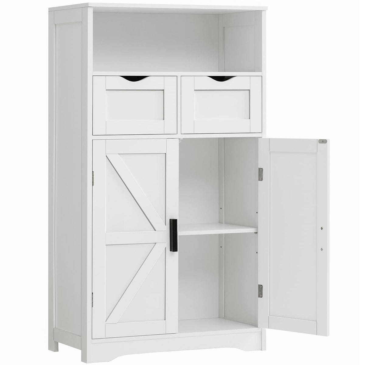 FIONESO Bathroom Cabinet Storage Cabinet with 2 Drawers & Doors Bathroom Floor Cabinet with Adjustable Shelf Storage Organizer for Living Room Entryway Home Office White