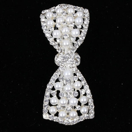 Elegant Pearl Bow Hair Clip with Diamond Accents