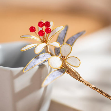 Rabithenn Velvet Morning Glory Hairpin Chinese Hanfu and Han Style Hair Retro Flower with Metal Handmade Hair Clip Hair Accessories for Women Girls Long Hair (Velvet Morning Glory)