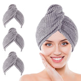Kldnkig Microfiber Hair Towel Wrap 3 Pack (Gray) Soft Hair Drying Towel Hair Turban Towel Set Curly Ultra Absorbent Twist Hair Turban Drying Cap Hair Wrap Shower Cap & Hair Accessories for Woman