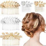 5 Pieces Leaf Hair Side Combs Gold Silver Rhinestone Hair Comb Clips with Teeth Combs for Wedding Hair Accessories for Women Girls Bride Bridesmaid (Gold Silver)