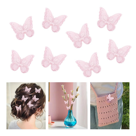 Butterfly Hair Accessories - Pink Lace Embroidery Pins Fairy Hair Clips Barrettes and Ornaments for Girls Parties (8 Pieces)