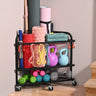 PLKOW Yoga Mat Storage Rack Home Gym Storage Rack for Yoga Mat Foam Roller Resistance Bands Yoga Block and Dumbbells Rolling Workout Storage Rack with Wheels and Hooks Powder Coated Finish Steel