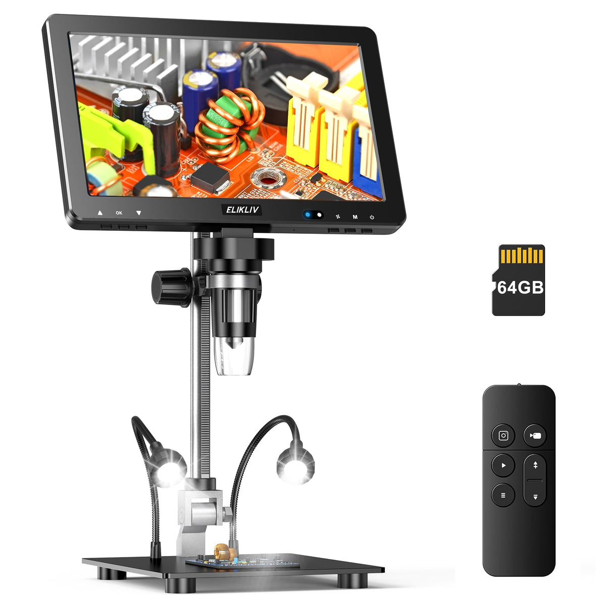 Elikliv EDM9 Max 10.1" HD IPS HDMI Digital Microscope 1500X 20MP Coin Microscope Magnifier for Error Coins with Screen & Light LCD Soldering Microscope for Electronics Repair PC/TV View 64GB