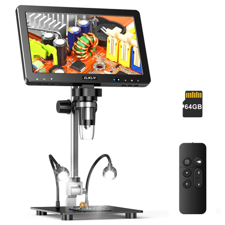 Elikliv EDM9 Max 10.1" HD IPS HDMI Digital Microscope 1500X 20MP Coin Microscope Magnifier for Error Coins with Screen & Light LCD Soldering Microscope for Electronics Repair PC/TV View 64GB