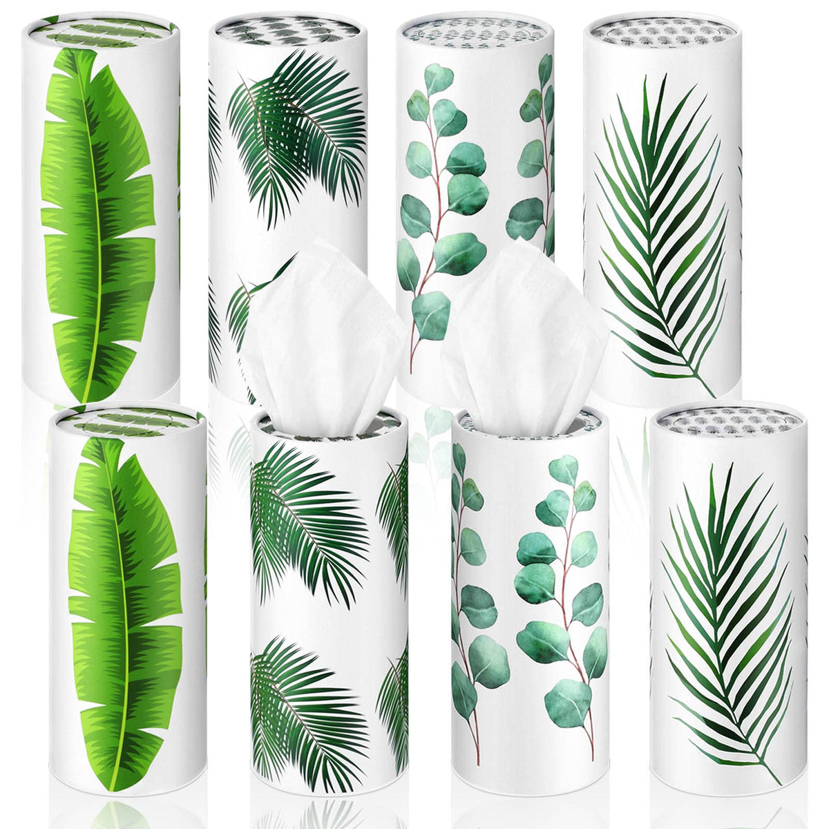 8 Pack Car Tissue Holder with Facial Tissue Bulk Cylinder Car Tissues Round Tissue Boxes for Car Travel Tissues Fit for Car Cup Holder Car Tissues Box Round Container (Bohemia Style)