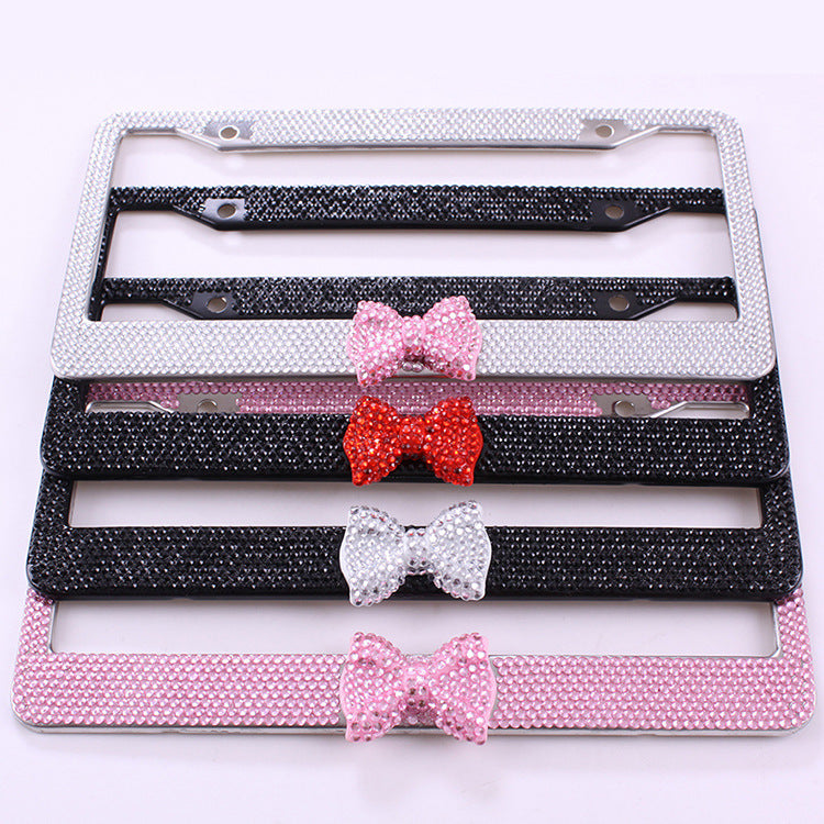 Rhinestone Bow Car License Plate Frame with Acrylic