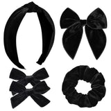 DEEKA Velvet Hair Bows & Knotted Headband & Scrunchy Fable Hair Bow Headband Set Velvet Scrunchies Alligator Clips for Toddler Girls Hair Accessories for Women and Girls (Black)