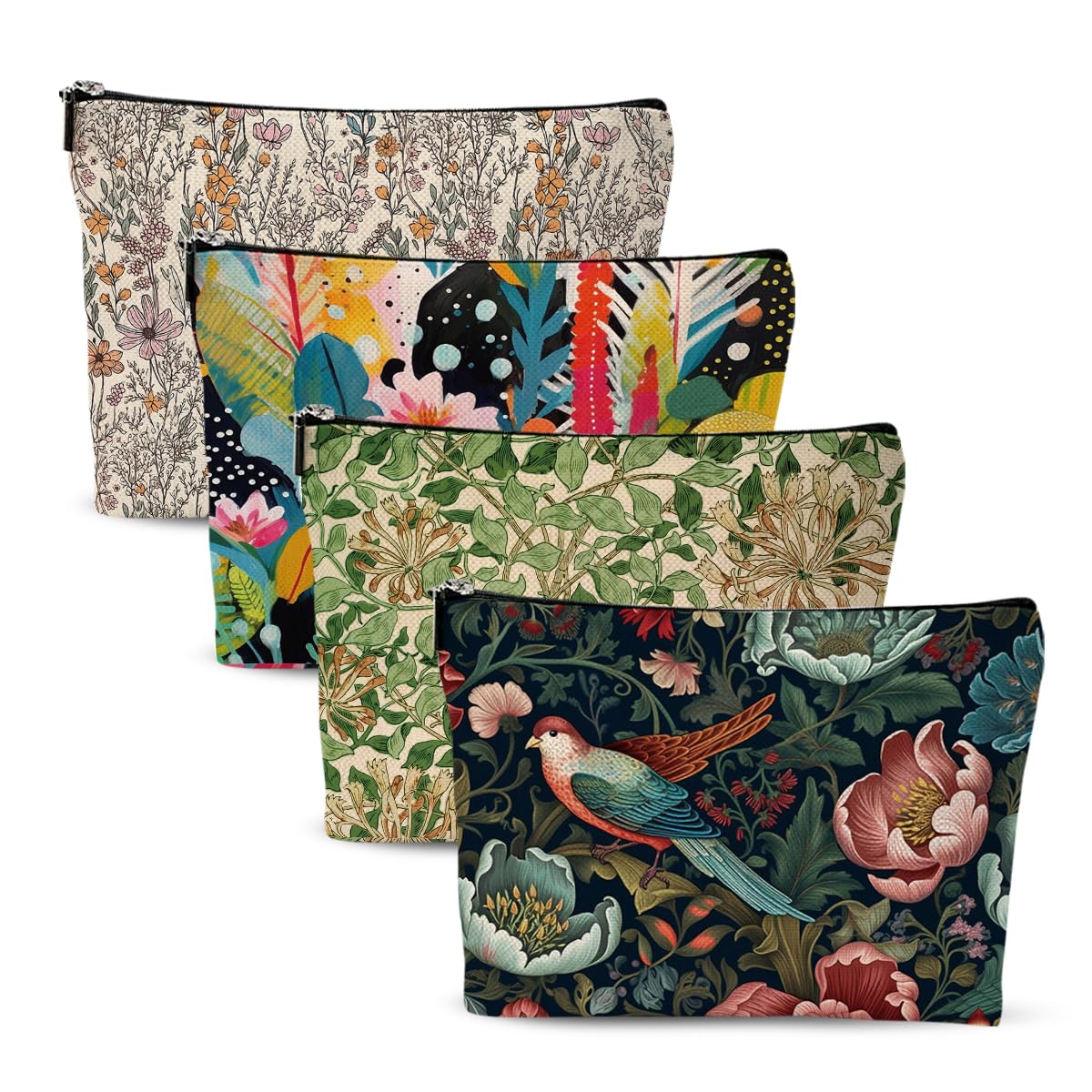 4pcs Colorful Flower Makeup Bag Abstract Botanical Flower Cosmetic Bag Christmas Wedding Anniversary Birthday Friendship Gifts for Women Girls Best Friends Sister Bestie Grandma Travel Toiletry Bag