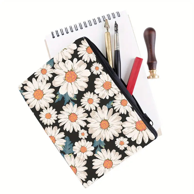 Daisy Print Square Makeup Bag Portable Organizer Pouch