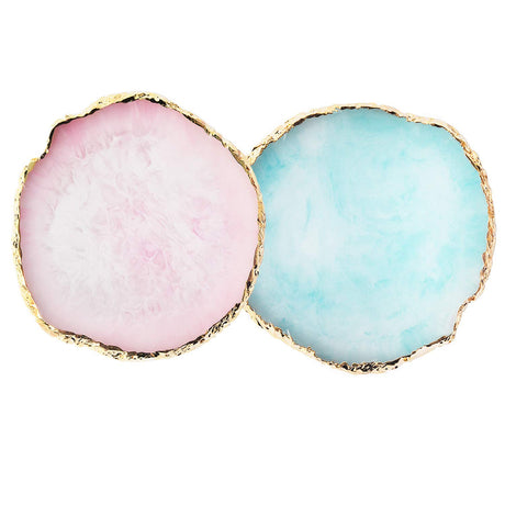 JASSINS Resin Nail Art PaletteNail Art Painting Mixed Color Palette Gold Edge Nail Gel Color Makeup Display Board (Pink+Blue)