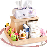 YiLiiod Wooden Baby Diaper Cabby Organizer 360 Degrees Rotating Bamboo Cabby Storage with Removable Divides Nursery Diaper Organizer