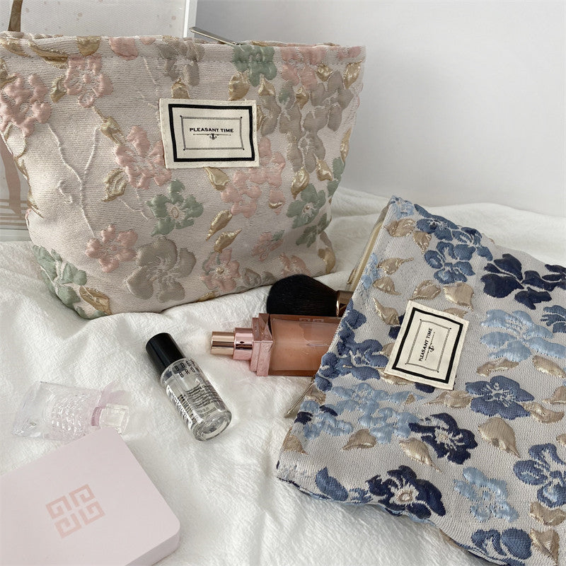 French Embossed Flower Cosmetic Bag for Women