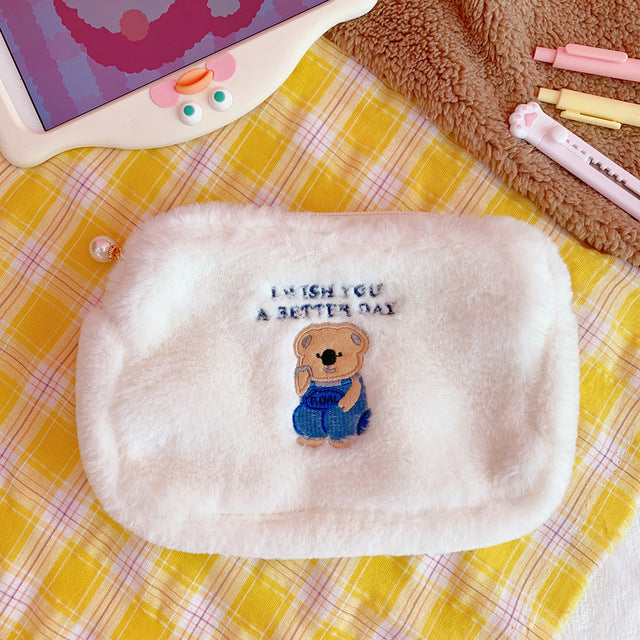 Cartoon Bear Plush Bag - Cute Makeup Storage Organizer