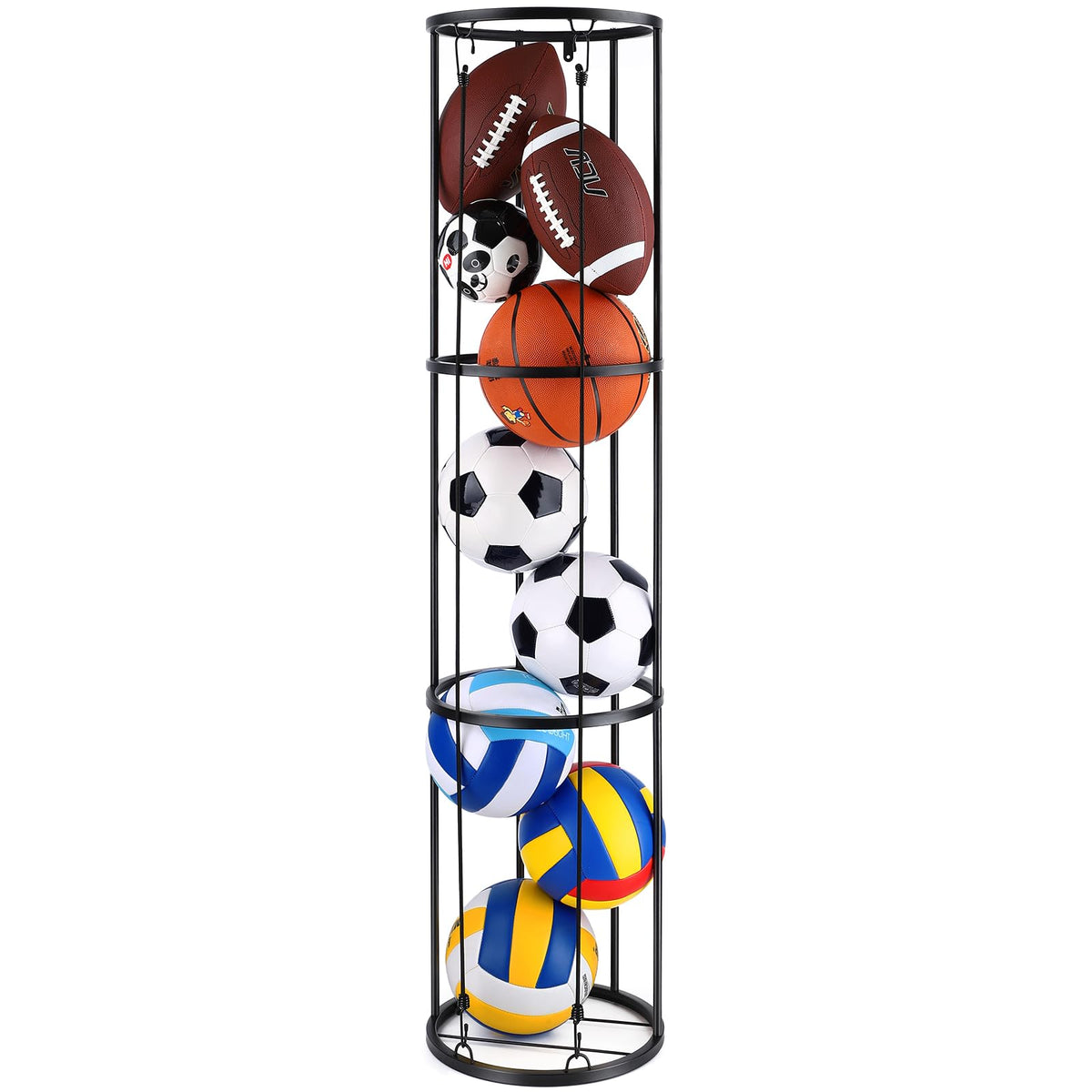 TOBWOLF 3 Layer Vertical Ball Storage Rack Wall Mounted Ball Storage Cage Ball Holder Space-Saving Garage Sports Ball Storage Organizer Sports Basketball Football Rack Organizer for Garage & Home