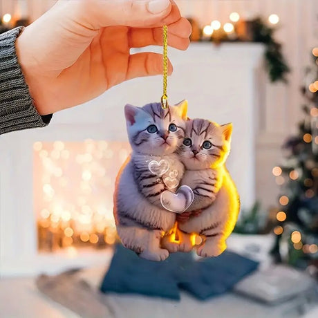 Acrylic 2D Cat Couple Car Hanging Decoration Keychain