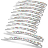 24 Pcs Rhinestone Bobby Pins Sparkly Crystal Hair Clips and Shiny Glitter Hairpins for Women and Girls Styling Accessories (Silver + AB Crystal)