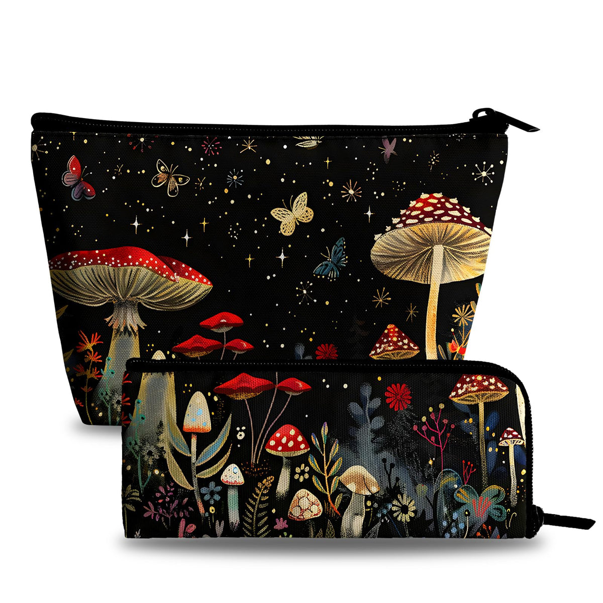 xiaotcq Mushrooms Makeup Bag Cosmetic Bag for Women1Pcs Large Capacity Makeup Bags and 1Pcs Pencil Case Makeup Brushes Storage Bag Travel Toiletry Bag Organizer