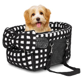 Prpeko Dog Car Seat for Small DogsCenter Console Seat for PuppyDog Cat Booster Car Seat Portable Car Armrest Seat for Dog & Cat Under 13 lbsPet Car Seat with Cozy Bow Neck Pillow (Grid-Black)