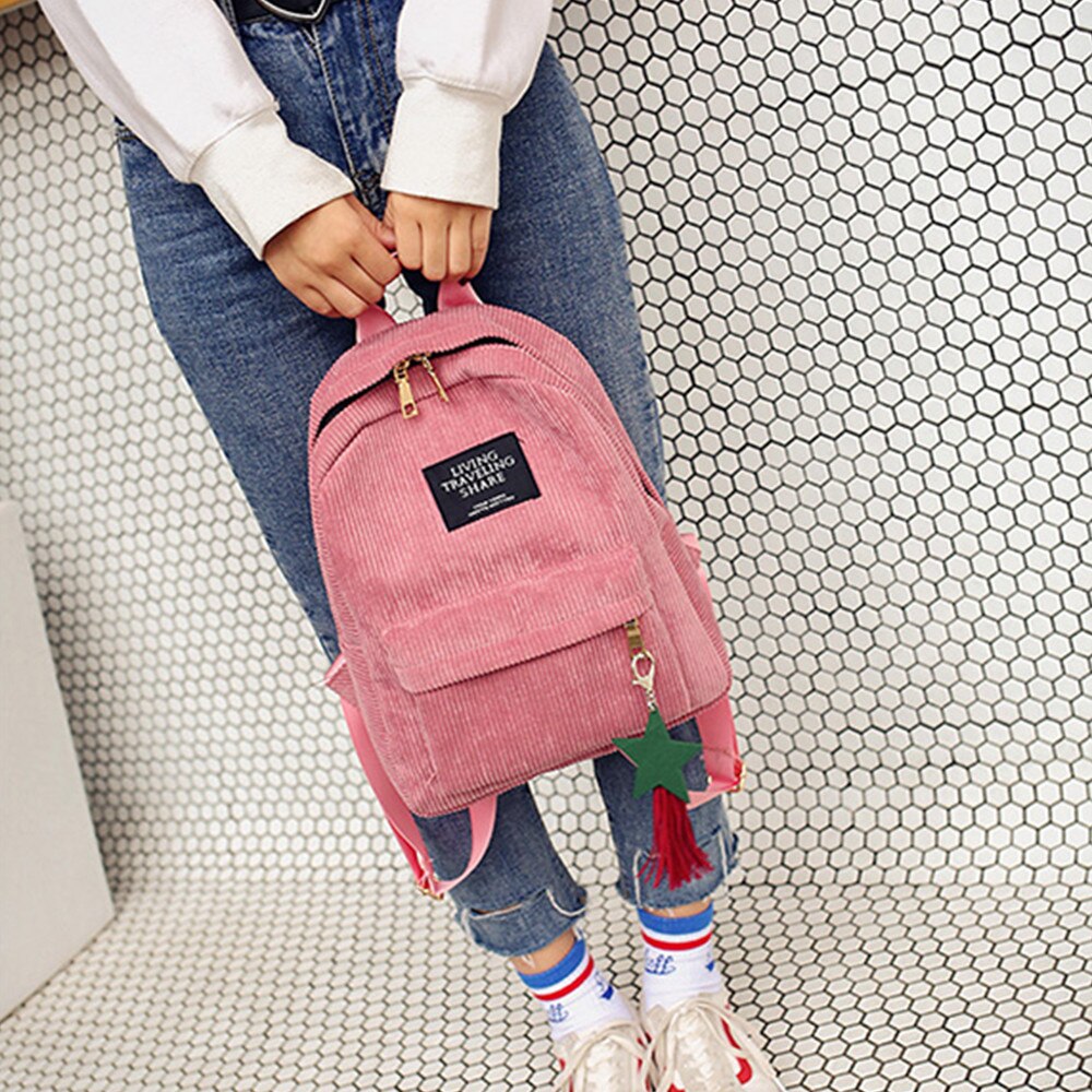 Women's Canvas Fringe Bucket Travel Backpack with Charm
