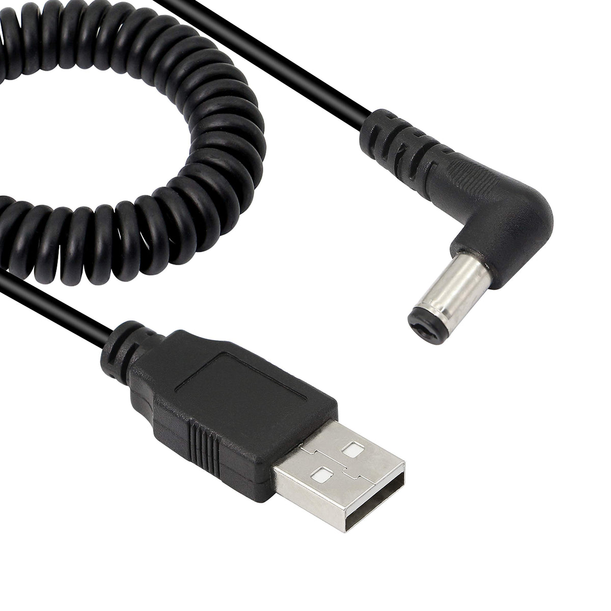 GELRHONR Coiled Elastic USB to DC5521 Cable USB 2.0 A Male to 90 Degree Angled DC 5.5mm x 2.1mm Female Adapter Converter Cable for LED Strip Mini Fan and More 5V Electronics Devices-3ft Right Angle