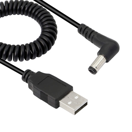 GELRHONR Coiled Elastic USB to DC5521 Cable USB 2.0 A Male to 90 Degree Angled DC 5.5mm x 2.1mm Female Adapter Converter Cable for LED Strip Mini Fan and More 5V Electronics Devices-3ft Right Angle