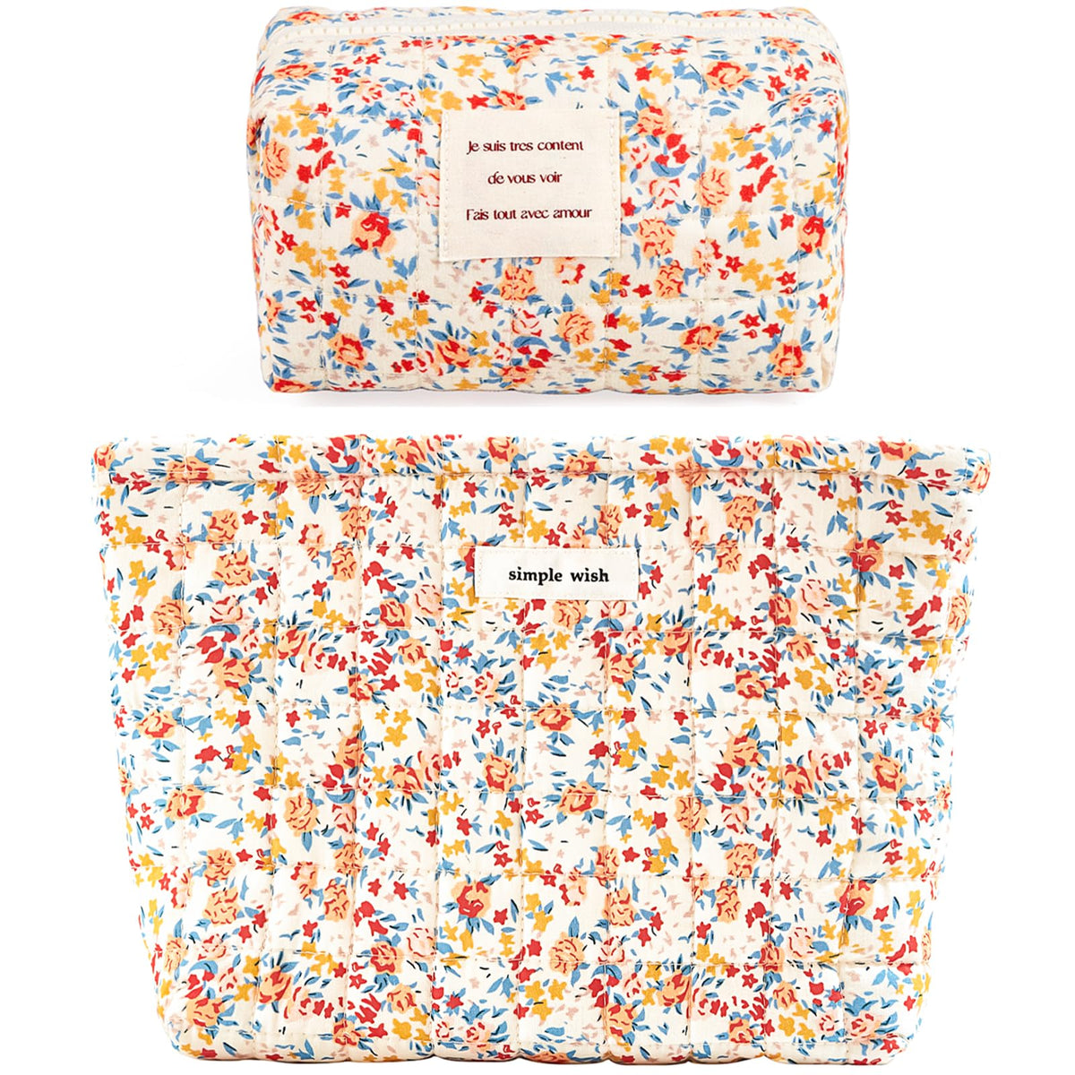 Sminra 2 Pieces Floral Makeup Bag Cute Travel Quilted Pouch Cosmetic Bag Organizer Small Cotton Coquette Aesthetic Purse Toiletry Bag for Women Girls accessories (Red Flower-2PCS)