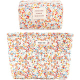 Sminra 2 Pieces Floral Makeup Bag Cute Travel Quilted Pouch Cosmetic Bag Organizer Small Cotton Coquette Aesthetic Purse Toiletry Bag for Women Girls accessories (Red Flower-2PCS)