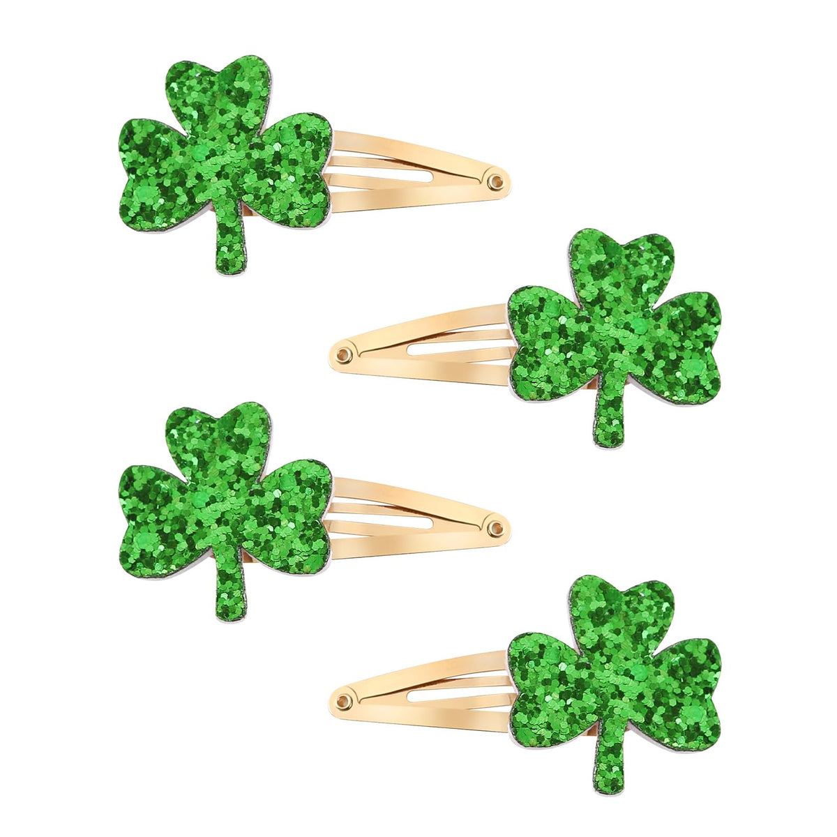 2 Pairs Glitter Green Clover Hair Clips Lucky Shamrock Hairpins Women Girls St. Patricks Day Costume Hair Accessories