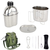 MASTIFF GEARS® 304 (18/8) Stainless Steel (FDA Compliant) US G.I Style Canteen Kit Cooking Set Camping Canteen Mess Kit with Cup Lid MOLLE Pouch for Camping Hiking